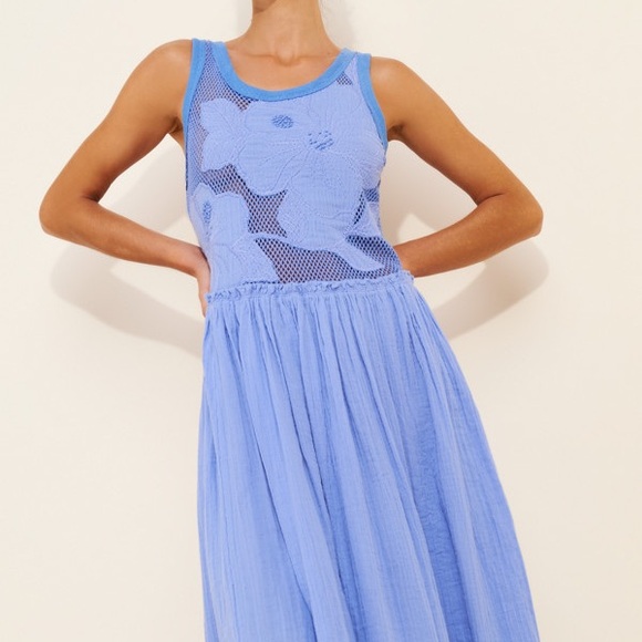 Free People Pearl Floral Maxi Dress Periwinkle Blue Sz Small Boho Open Knit $198 - Picture 5 of 13